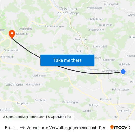 Breitingen to Vereinbarte Verwaltungsgemeinschaft Der Gemeinde Deggingen map