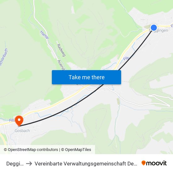 Deggingen to Vereinbarte Verwaltungsgemeinschaft Der Gemeinde Deggingen map