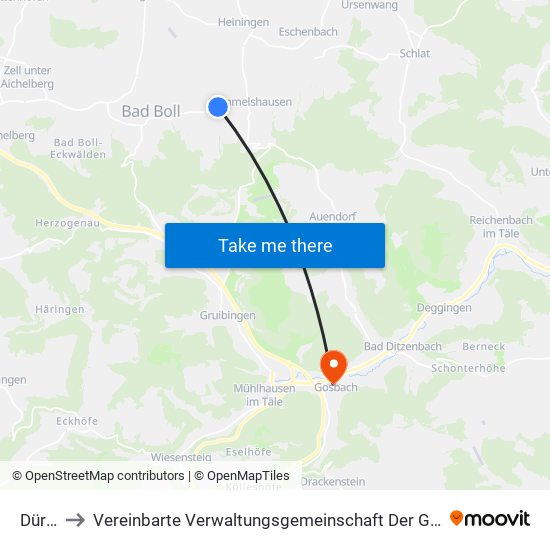 Dürnau to Vereinbarte Verwaltungsgemeinschaft Der Gemeinde Deggingen map