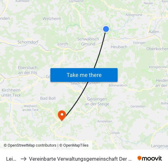 Leinzell to Vereinbarte Verwaltungsgemeinschaft Der Gemeinde Deggingen map