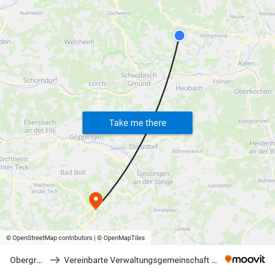 Obergröningen to Vereinbarte Verwaltungsgemeinschaft Der Gemeinde Deggingen map