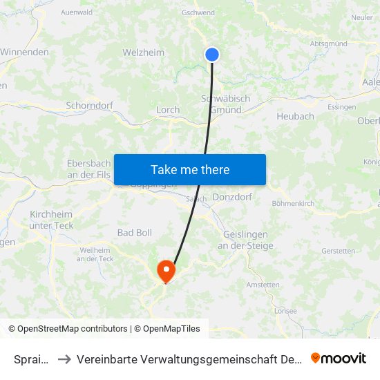 Spraitbach to Vereinbarte Verwaltungsgemeinschaft Der Gemeinde Deggingen map