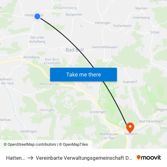 Hattenhofen to Vereinbarte Verwaltungsgemeinschaft Der Gemeinde Deggingen map