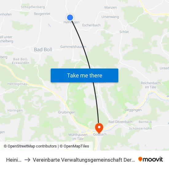 Heiningen to Vereinbarte Verwaltungsgemeinschaft Der Gemeinde Deggingen map