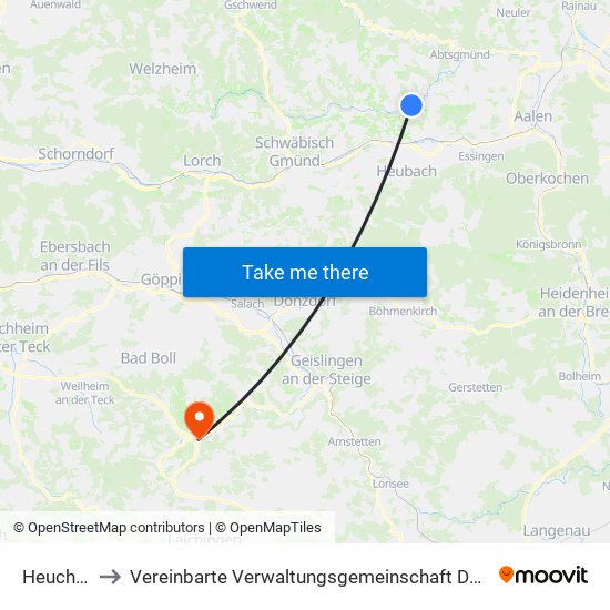 Heuchlingen to Vereinbarte Verwaltungsgemeinschaft Der Gemeinde Deggingen map