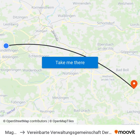 Magstadt to Vereinbarte Verwaltungsgemeinschaft Der Gemeinde Deggingen map