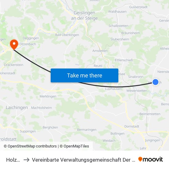 Holzkirch to Vereinbarte Verwaltungsgemeinschaft Der Gemeinde Deggingen map