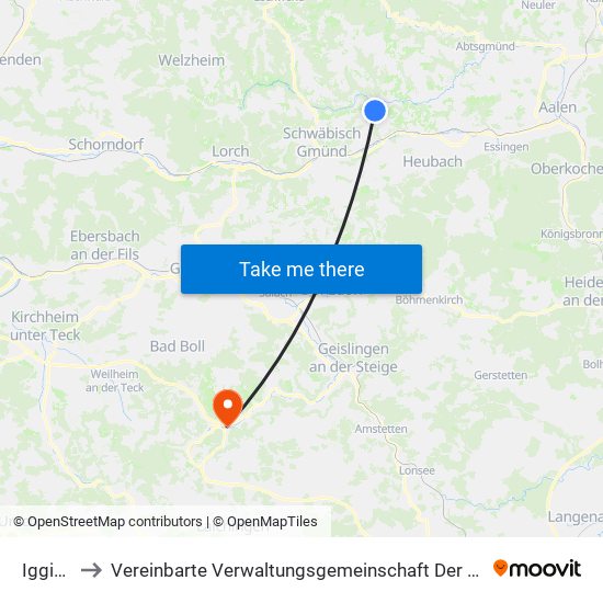 Iggingen to Vereinbarte Verwaltungsgemeinschaft Der Gemeinde Deggingen map