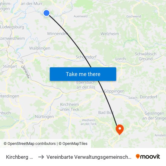 Kirchberg An Der Murr to Vereinbarte Verwaltungsgemeinschaft Der Gemeinde Deggingen map