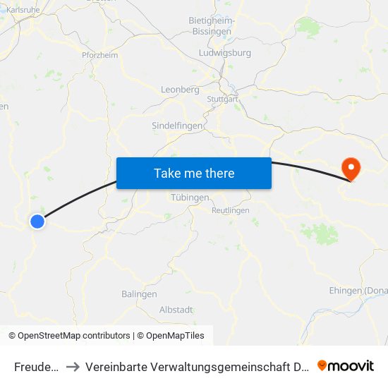 Freudenstadt to Vereinbarte Verwaltungsgemeinschaft Der Gemeinde Deggingen map