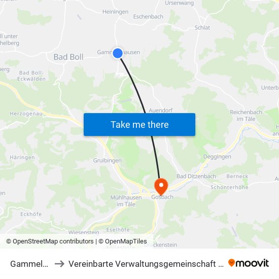 Gammelshausen to Vereinbarte Verwaltungsgemeinschaft Der Gemeinde Deggingen map
