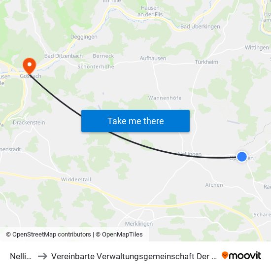 Nellingen to Vereinbarte Verwaltungsgemeinschaft Der Gemeinde Deggingen map