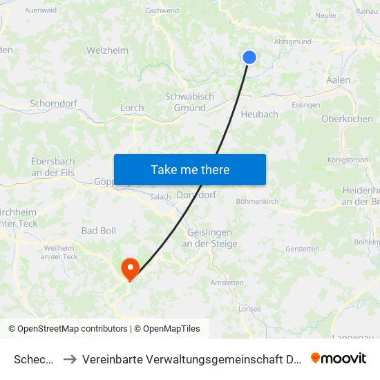 Schechingen to Vereinbarte Verwaltungsgemeinschaft Der Gemeinde Deggingen map