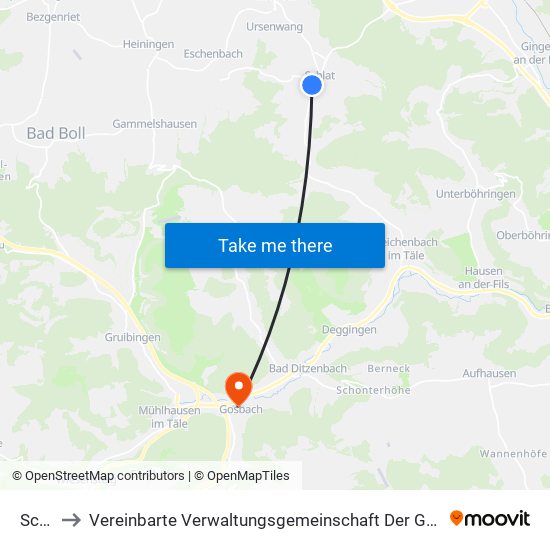 Schlat to Vereinbarte Verwaltungsgemeinschaft Der Gemeinde Deggingen map