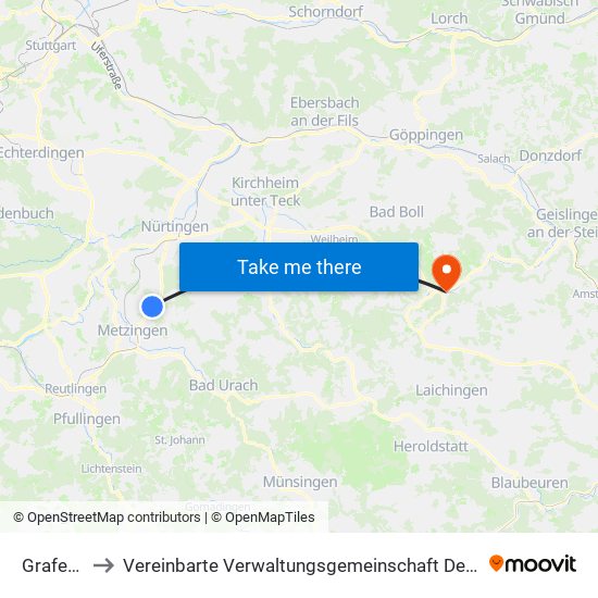 Grafenberg to Vereinbarte Verwaltungsgemeinschaft Der Gemeinde Deggingen map