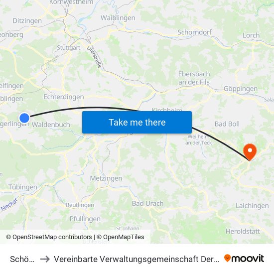 Schönaich to Vereinbarte Verwaltungsgemeinschaft Der Gemeinde Deggingen map