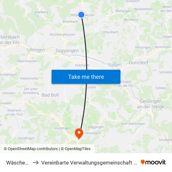 Wäschenbeuren to Vereinbarte Verwaltungsgemeinschaft Der Gemeinde Deggingen map