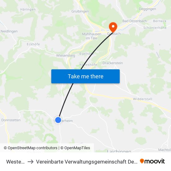 Westerheim to Vereinbarte Verwaltungsgemeinschaft Der Gemeinde Deggingen map