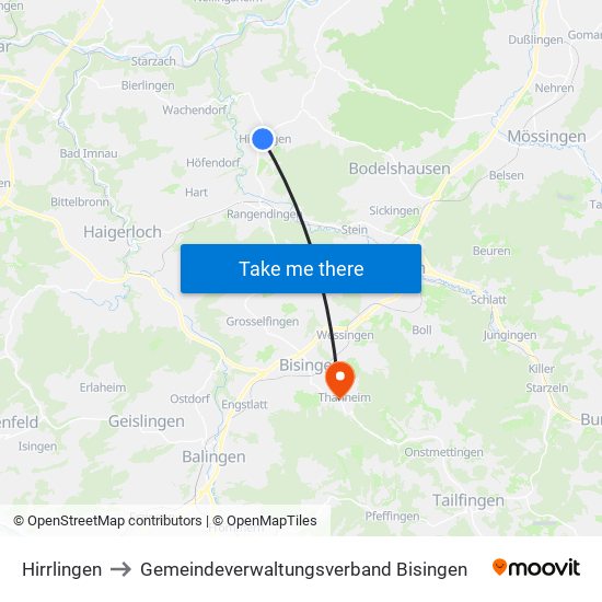 Hirrlingen to Gemeindeverwaltungsverband Bisingen map