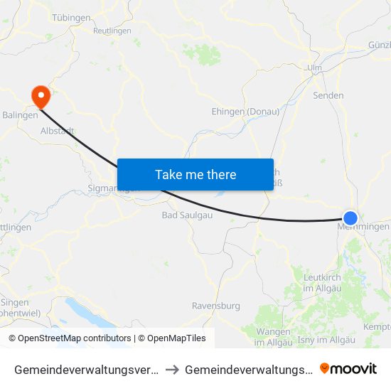 Gemeindeverwaltungsverband Rot-Tannheim to Gemeindeverwaltungsverband Bisingen map