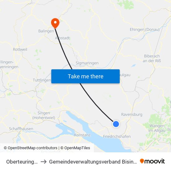 Oberteuringen to Gemeindeverwaltungsverband Bisingen map