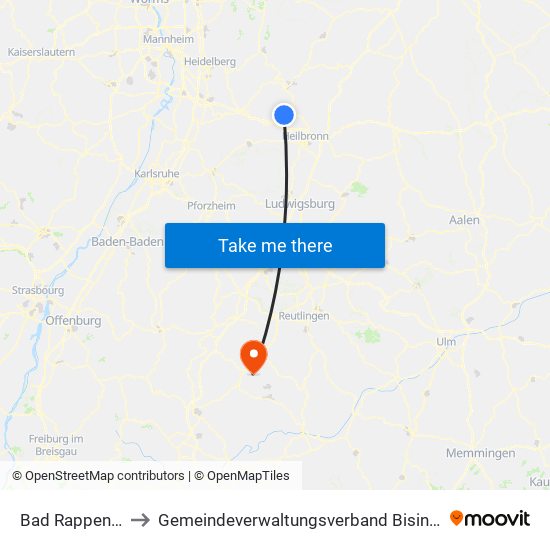 Bad Rappenau to Gemeindeverwaltungsverband Bisingen map
