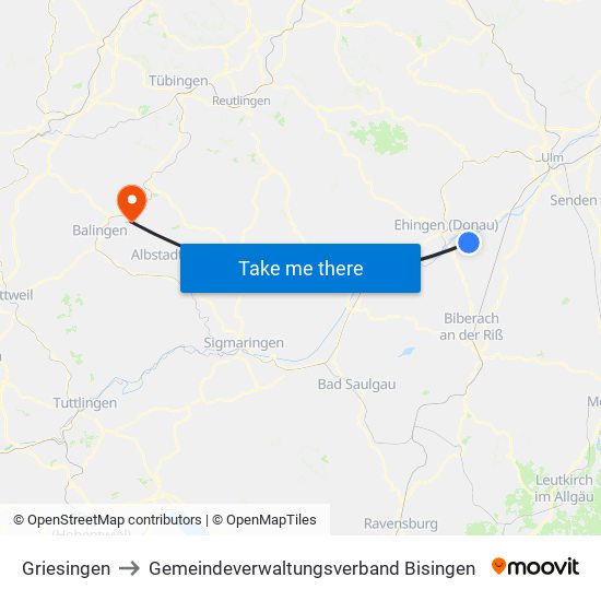 Griesingen to Gemeindeverwaltungsverband Bisingen map