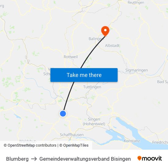 Blumberg to Gemeindeverwaltungsverband Bisingen map