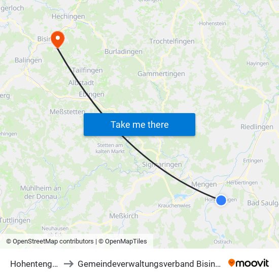 Hohentengen to Gemeindeverwaltungsverband Bisingen map