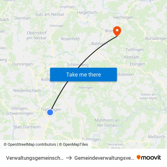 Verwaltungsgemeinschaft Trossingen to Gemeindeverwaltungsverband Bisingen map