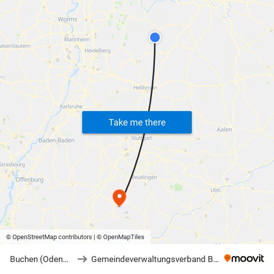 Buchen (Odenwald) to Gemeindeverwaltungsverband Bisingen map