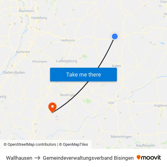 Wallhausen to Gemeindeverwaltungsverband Bisingen map