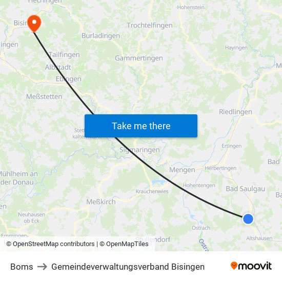 Boms to Gemeindeverwaltungsverband Bisingen map