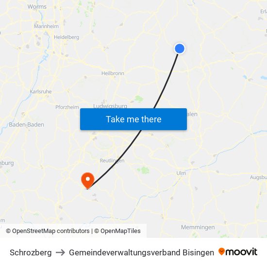 Schrozberg to Gemeindeverwaltungsverband Bisingen map