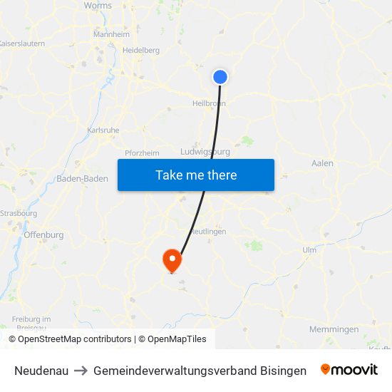 Neudenau to Gemeindeverwaltungsverband Bisingen map