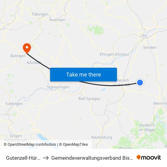 Gutenzell-Hürbel to Gemeindeverwaltungsverband Bisingen map