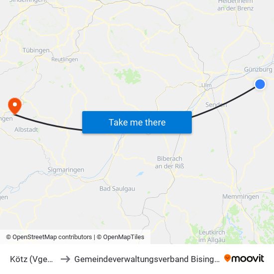 Kötz (Vgem) to Gemeindeverwaltungsverband Bisingen map