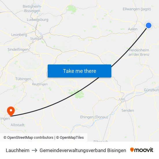 Lauchheim to Gemeindeverwaltungsverband Bisingen map