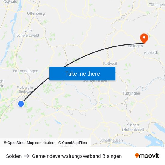 Sölden to Gemeindeverwaltungsverband Bisingen map