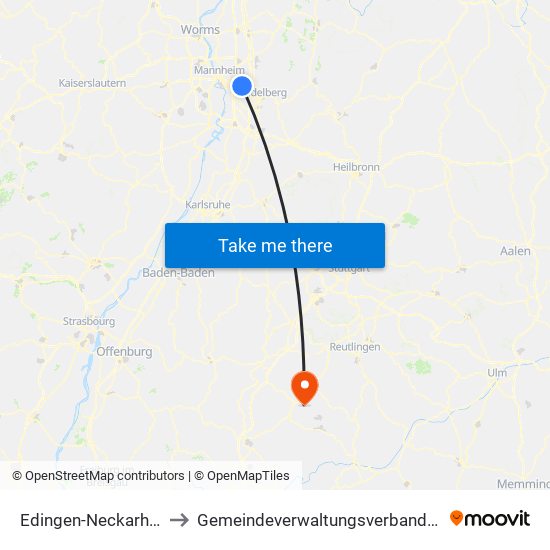 Edingen-Neckarhausen to Gemeindeverwaltungsverband Bisingen map