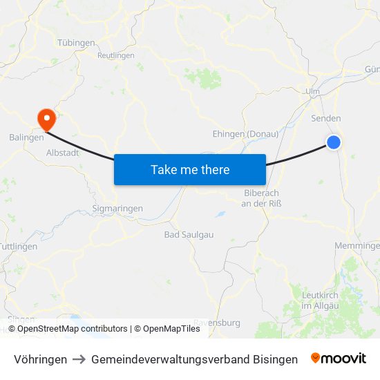 Vöhringen to Gemeindeverwaltungsverband Bisingen map