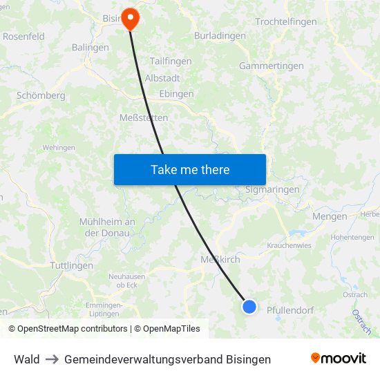 Wald to Gemeindeverwaltungsverband Bisingen map