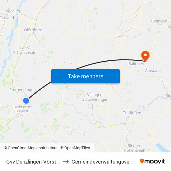 Gvv Denzlingen-Vörstetten-Reute to Gemeindeverwaltungsverband Bisingen map