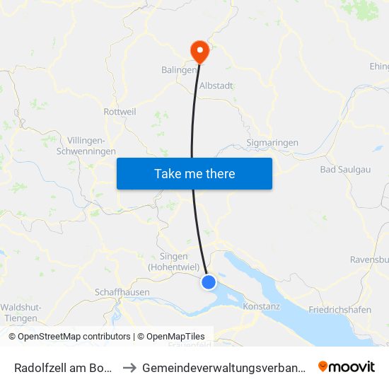 Radolfzell am Bodensee to Gemeindeverwaltungsverband Bisingen map