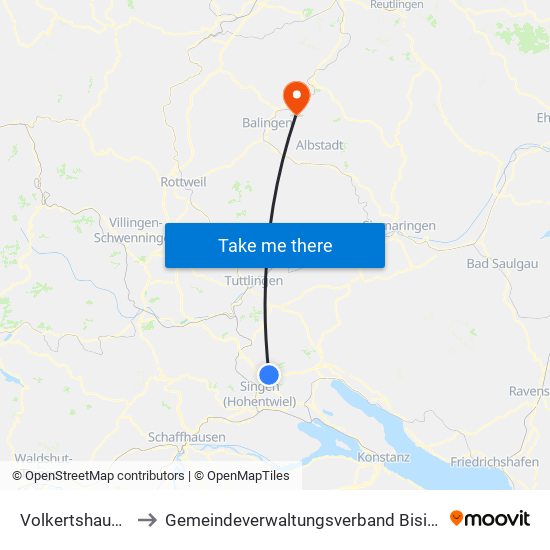 Volkertshausen to Gemeindeverwaltungsverband Bisingen map