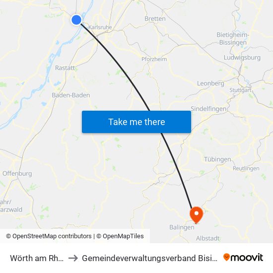 Wörth am Rhein to Gemeindeverwaltungsverband Bisingen map