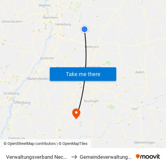 Verwaltungsverband Neckargerach-Waldbrunn to Gemeindeverwaltungsverband Bisingen map