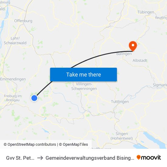 Gvv St. Peter to Gemeindeverwaltungsverband Bisingen map
