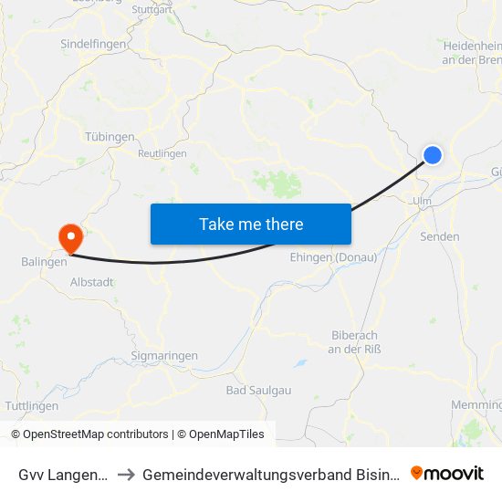 Gvv Langenau to Gemeindeverwaltungsverband Bisingen map