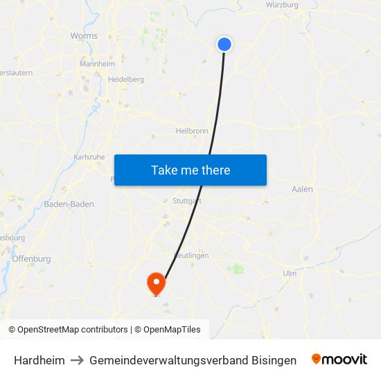 Hardheim to Gemeindeverwaltungsverband Bisingen map